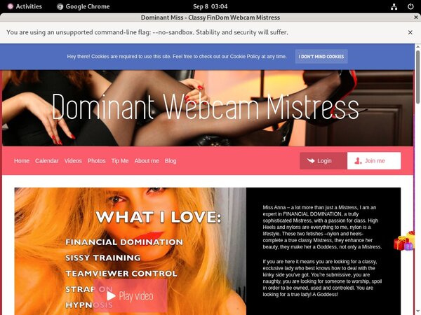 Dominant Miss - Classy FinDom Webcam Mistress Join Page